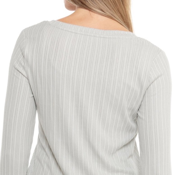 Lucky Brand Heather Gray Cloud Ribbed Cozy Long Sleeve Henley Shirt - Picture 4 of 5